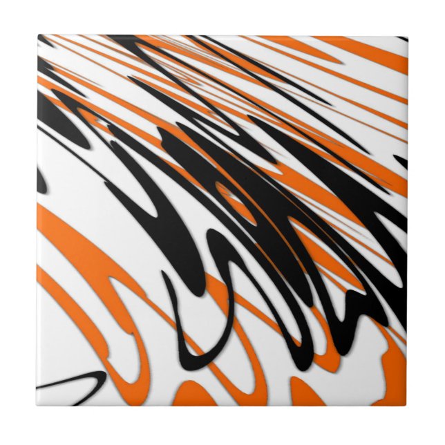 Bengal Colours Squiggly Orange and Black Lines Ceramic Tile (Front)