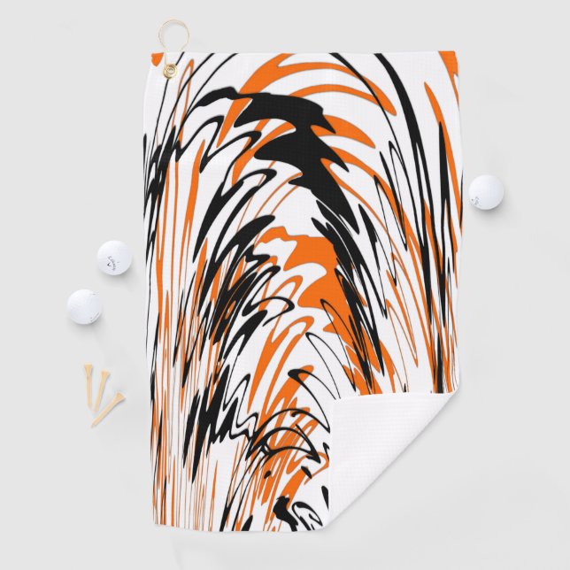 Bengal Colours Squiggly Orange and Black Lines Golf Towel (InSitu)