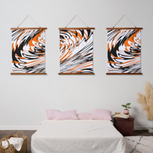 Bengal Colours Squiggly Orange and Black Lines Hanging Tapestry