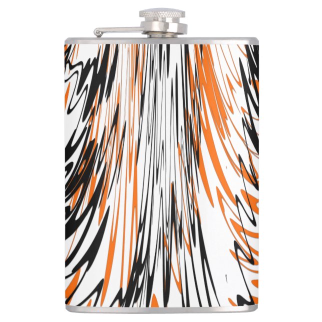 Bengal Colours Squiggly Orange and Black Lines Hip Flask (Front)