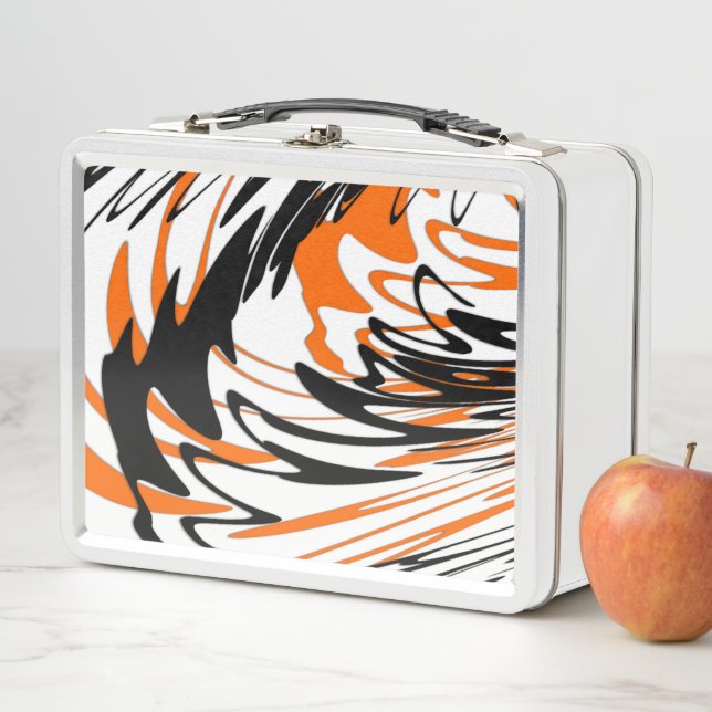 Bengal Colours Squiggly Orange and Black Lines Metal Lunch Box (In Situ)