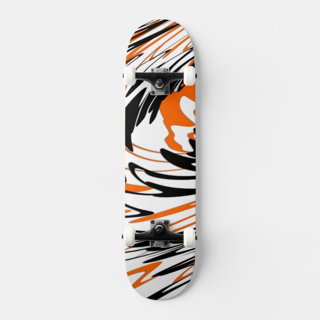 Bengal Colours Squiggly Orange and Black Lines Skateboard (Front)