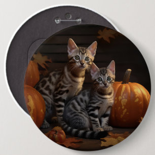 Bengal Kitten Autumn Delight Pumpkin  6 Cm Round Badge