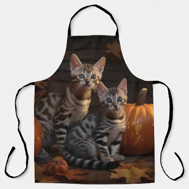 Bengal Kitten Autumn Delight Pumpkin  Apron (Front)