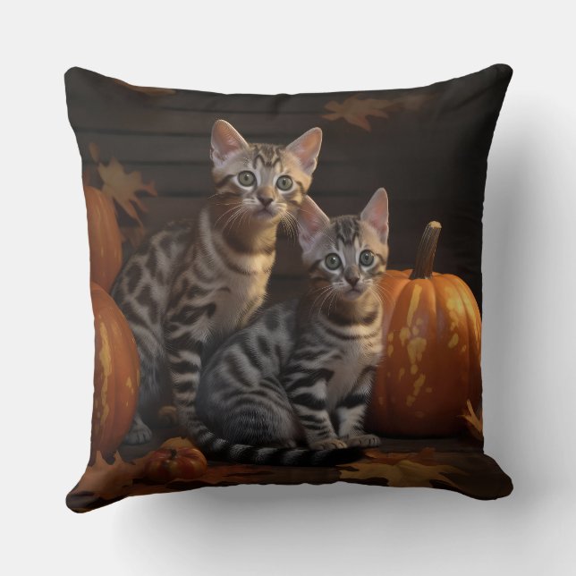 Bengal Kitten Autumn Delight Pumpkin  Cushion (Back)