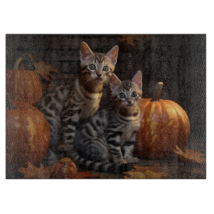 Bengal Kitten Autumn Delight Pumpkin  Cutting Board