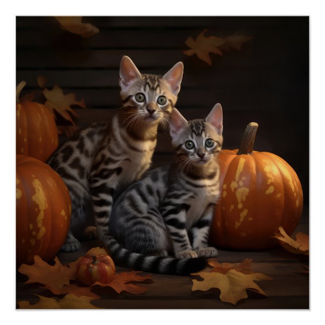 Bengal Kitten Autumn Delight Pumpkin  Poster (Front)