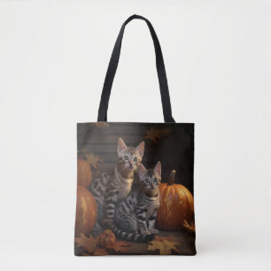 Bengal Kitten Autumn Delight Pumpkin Tote Bag