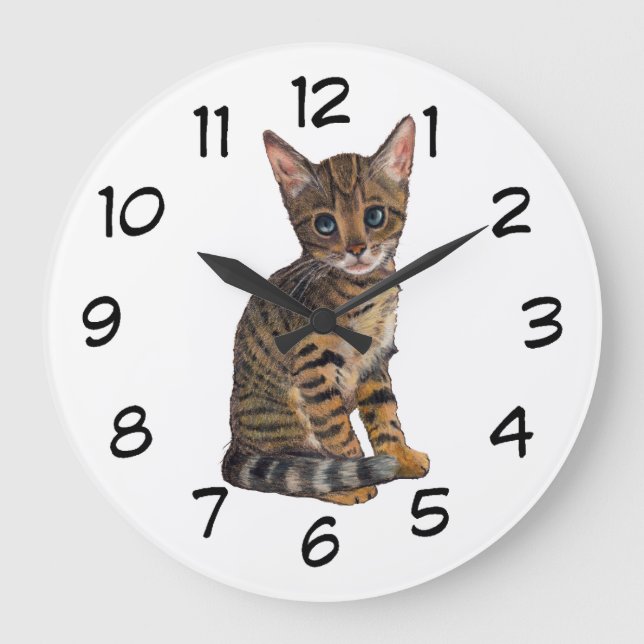 Bengal Kitten: Colour Pencil Drawing: CAT Large Clock (Front)