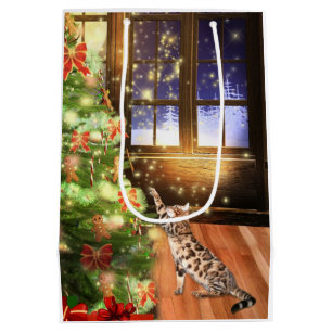 Bengal kitty cat Christmas Medium Gift Bag