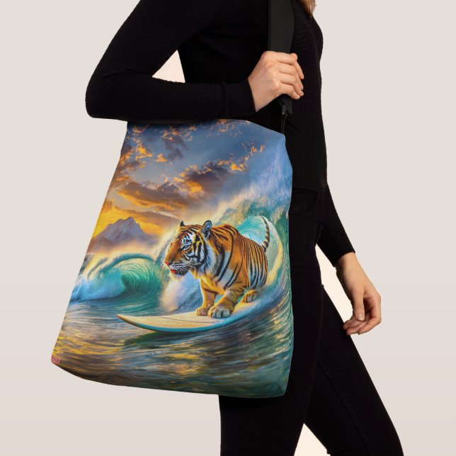 Bengal On A Surfboard Design By Rich AMeN Gill Crossbody Bag (Close Up)