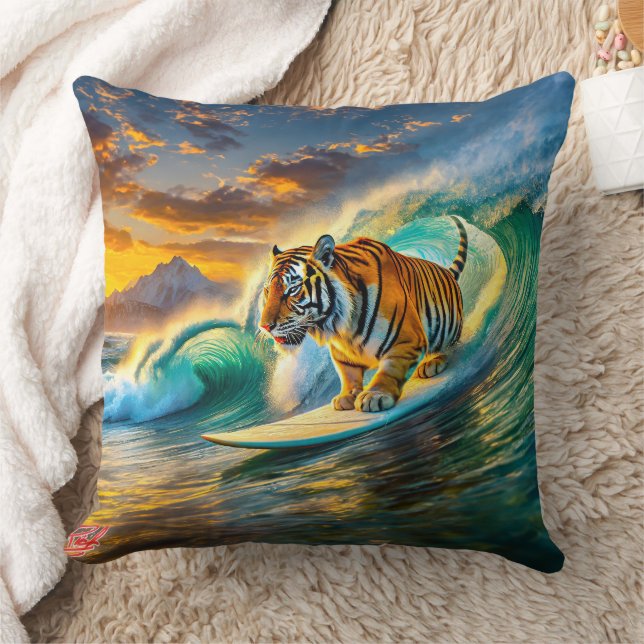 Bengal On A Surfboard Design By Rich AMeN Gill Cushion (Blanket)