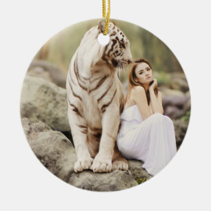 Bengal Tiger and Lady Ceramic Tree Decoration