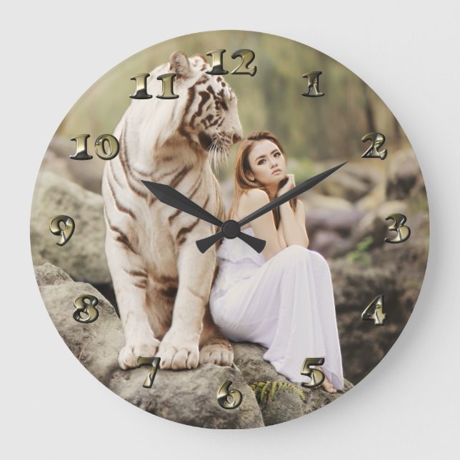 Bengal Tiger and Lady Large Clock (Front)
