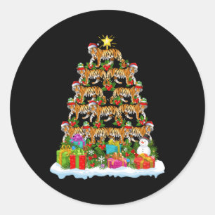 Bengal Tiger Christmas Tree Lighting Santa Bengal Classic Round Sticker