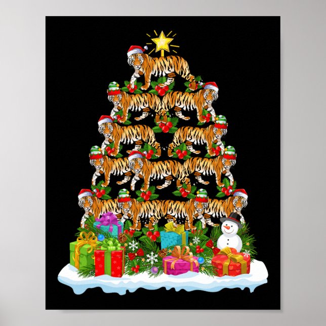 Bengal Tiger Christmas Tree Lighting Santa Bengal  Poster (Front)