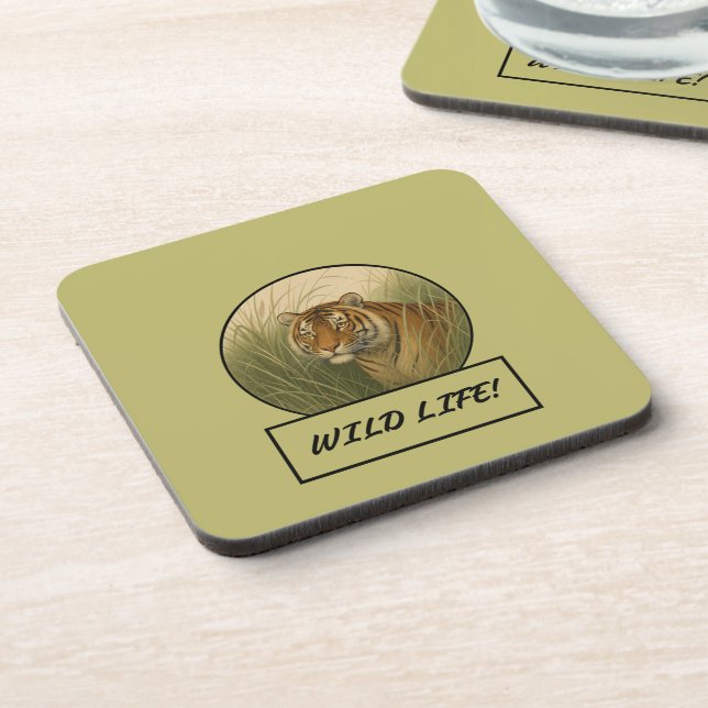 Bengal Tiger Dark Khaki Coaster Set (Left Side)