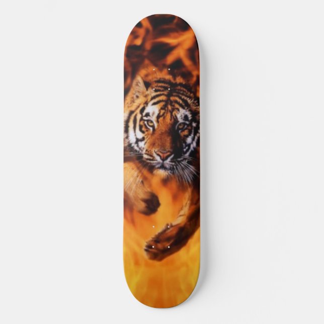 Bengal Tiger Jumping Flames SB Skateboard (Front)