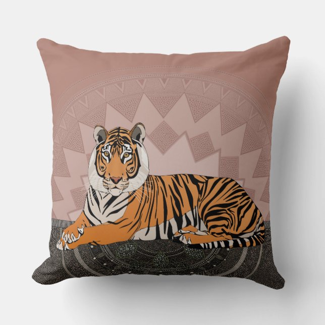 bengal tiger mandala copper rose cushion (Front)