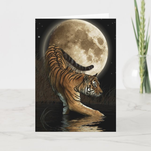 Bengal TIGER & Moon Greeting-card Card (Front)