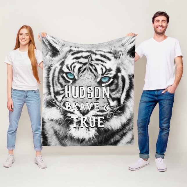 Bengal Tiger Personalised White Tiger Fleece Blanket (In Situ)