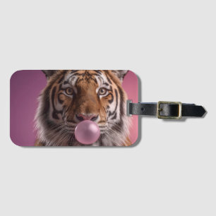 Bengal Tiger Portrait Blowing Pink Bubblegum Luggage Tag
