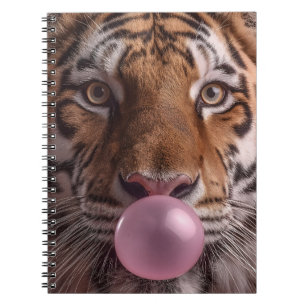 Bengal Tiger Portrait Blowing Pink Bubblegum Notebook