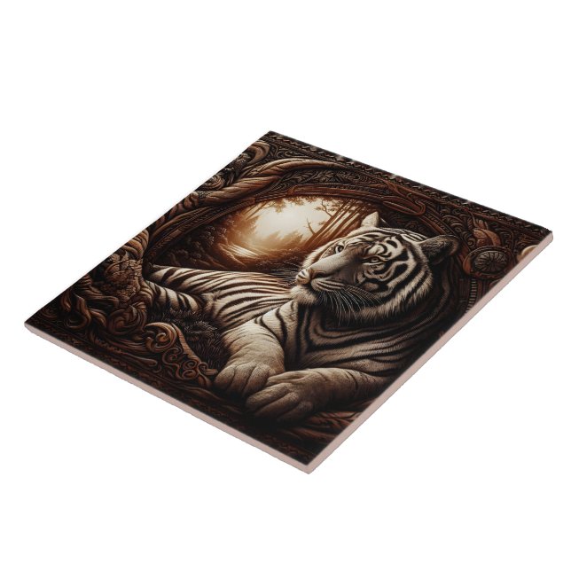 Bengal Tiger Relaxing in Woodland at Dusk Ceramic Tile (Side)