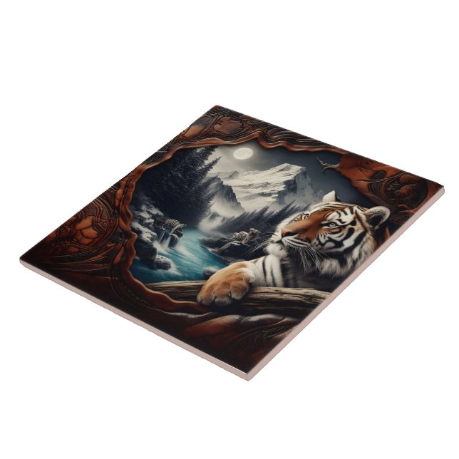 Bengal Tiger Relaxing Near Mountain Stream Ceramic Tile (Side)