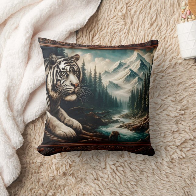 Bengal Tiger Resting by Mountain River Cushion (Blanket)