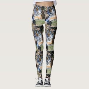 Bengal Tiger Resting on Forest Rock Pattern Leggings