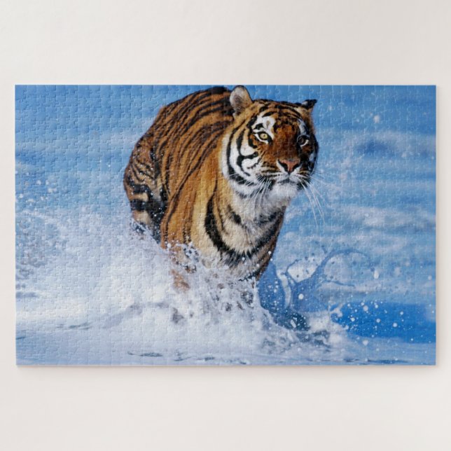 Bengal Tiger runnIng in the beautiful blue ocean Jigsaw Puzzle (Horizontal)