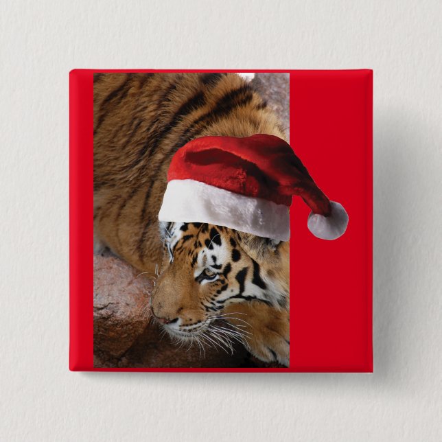 Bengal Tiger Santa Claus 15 Cm Square Badge (Front)