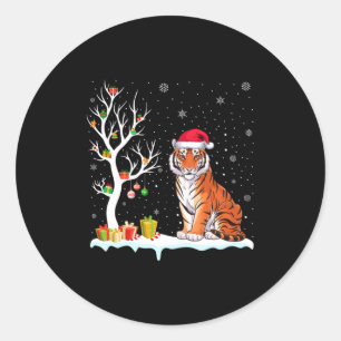 Bengal Tiger Santa Hat Festive Tree Light Christma Classic Round Sticker