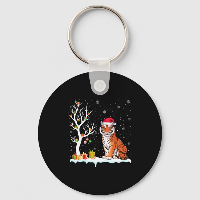 Bengal Tiger Santa Hat Festive Tree Light Christma Key Ring (Front)