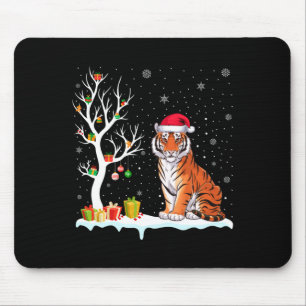 Bengal Tiger Santa Hat Festive Tree Light Christma Mouse Pad