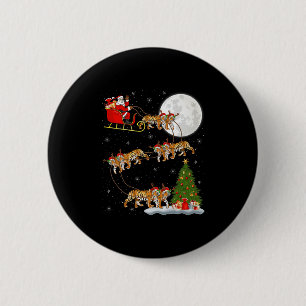 Bengal Tiger Santa Sleigh Flying Funny Magical Chr 6 Cm Round Badge