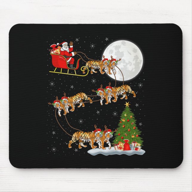 Bengal Tiger Santa Sleigh Flying Funny Magical Chr Mouse Pad (Front)