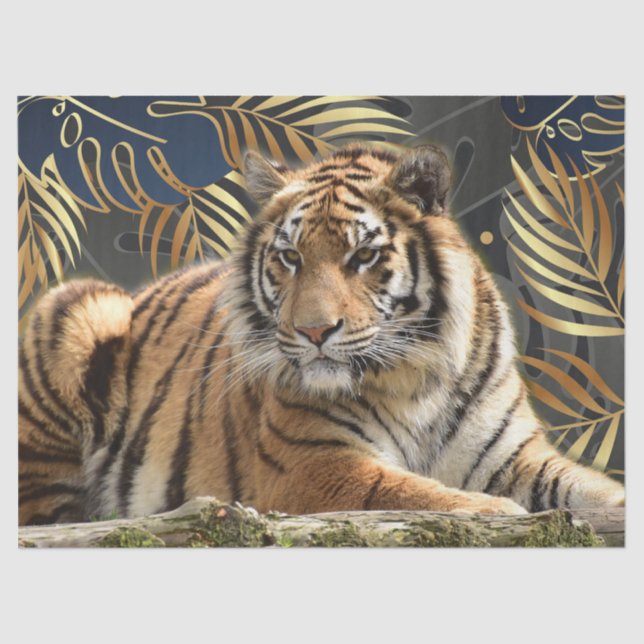 Bengal Tiger Tropical Palm Decoupage Tissue Paper (Front)