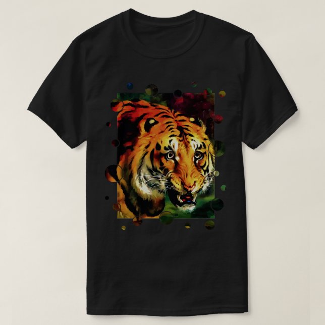 Bengal Tiger Vector With Circle Edge Cut Out T-Shirt (Design Front)