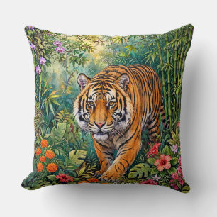 Bengal Tiger Vibrant Bamboo Jungle Cushion