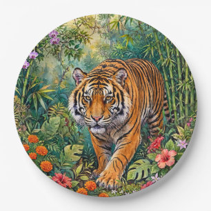 Bengal Tiger Vibrant Bamboo Jungle Paper Plate