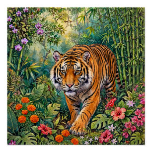 Bengal Tiger Vibrant Bamboo Jungle Poster