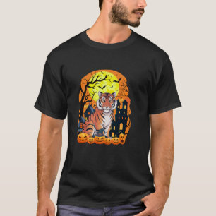 Bengal Tiger With Pumpkins Funny Scary Halloween P T-Shirt