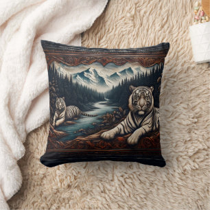 Bengal Tigers in Serene Mountains Cushion
