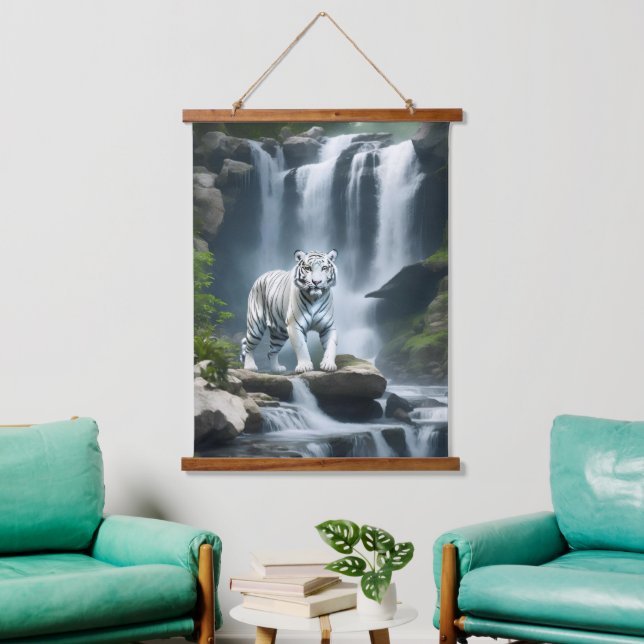 Bengal White Tiger in Nature  Hanging Tapestry (Living Room)