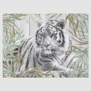 Bengal White Tiger Tropical Palm Decoupage Tissue Paper
