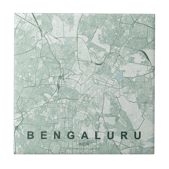Bengaluru India City Map Minimal Design Ceramic Tile (Front)