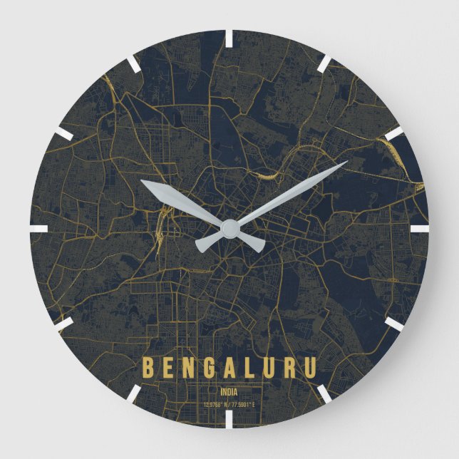 Bengaluru India City Map Minimal Design Large Clock (Front)