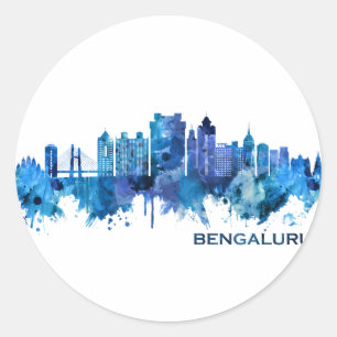 Bengaluru Karnataka Skyline Blue Classic Round Sticker